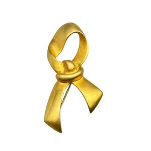 Vintage UNSIGNED Anne Klein Pin Brooch Matte Gold Tone Golden Bow Ribbon